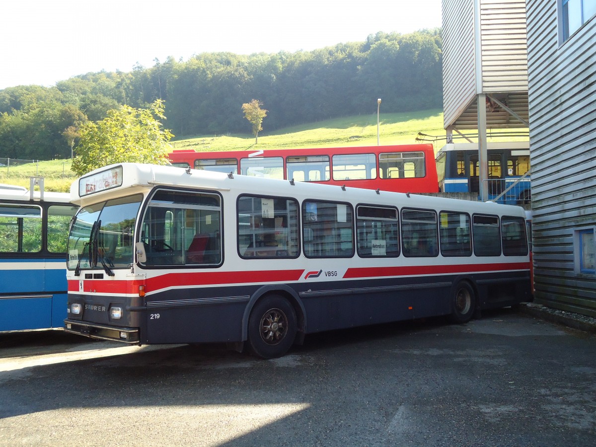 (135'630) - VBSG St. Gallen (Rtrobus) - Nr. 219 - Saurer/Hess am 20. August 2011 in Moudon, Rtrobus