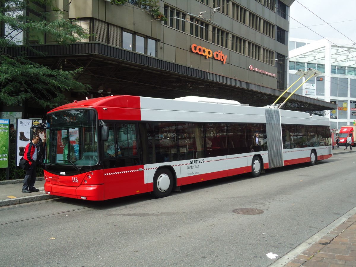 (135'911) - SW Winterthur - Nr. 116 - Hess/Hess Gelenktrolleybus am 14. September 2011 beim Hauptbahnhof Winterthur