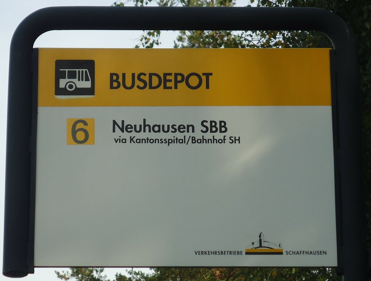 (136'152) - VERKEHRSBETRIEBE SCHAFFHAUSEN-Haltestellenschild - Schaffhausen, Busdepot - am 25. September 2011