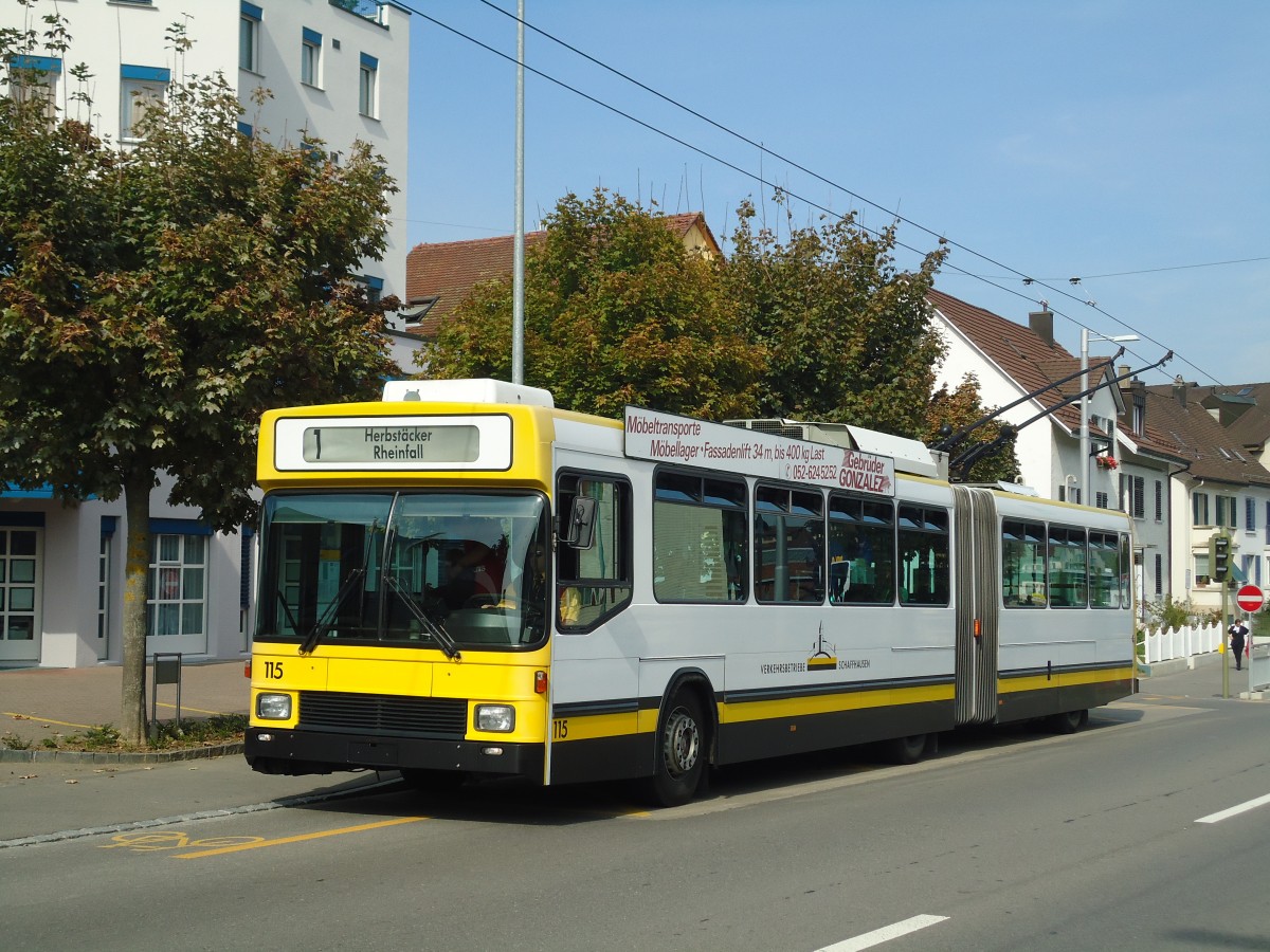 (136'175) - VBSH Schaffhausen - Nr. 115 - NAW/Hess Gelenktrolleybus am 25. September 2011 in Neuhausen, Neue Welt