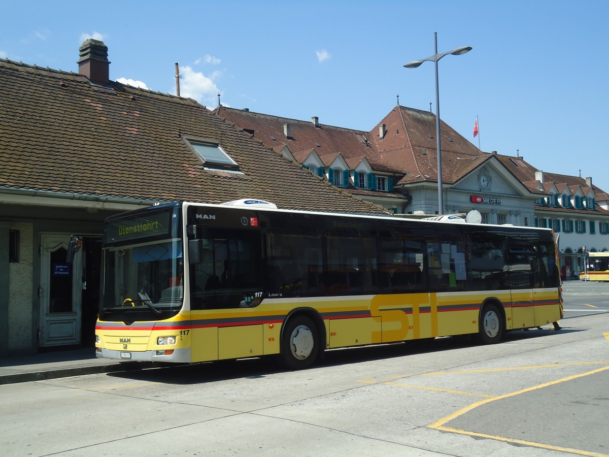 (139'885) - STI Thun - Nr. 117/BE 700'117 - MAN am 18. Juni 2012 beim Bahnhof Thun