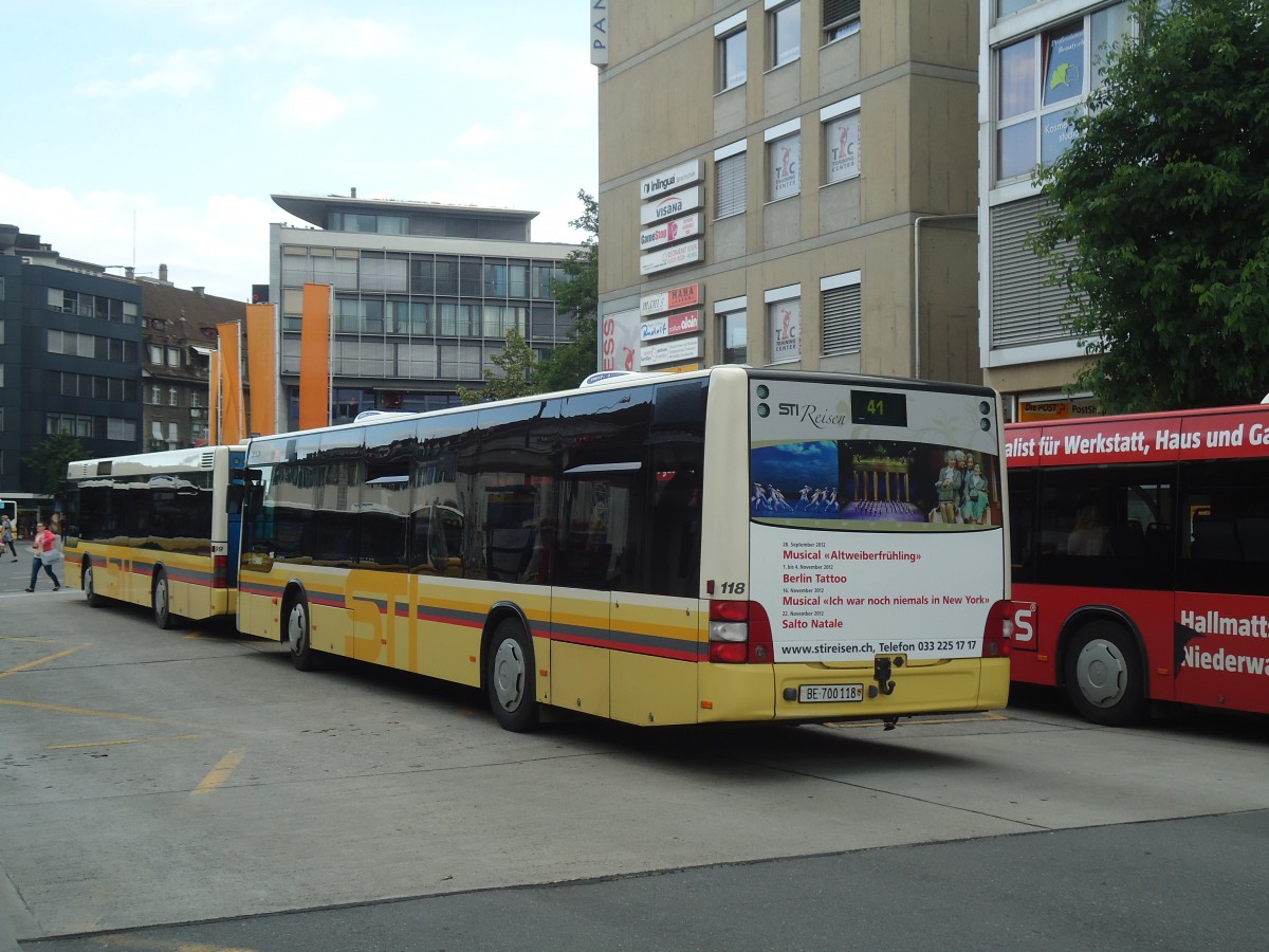 (139'894) - STI Thun - Nr. 118/BE 700'118 - MAN am 22. Juni 2012 beim Bahnhof Thun