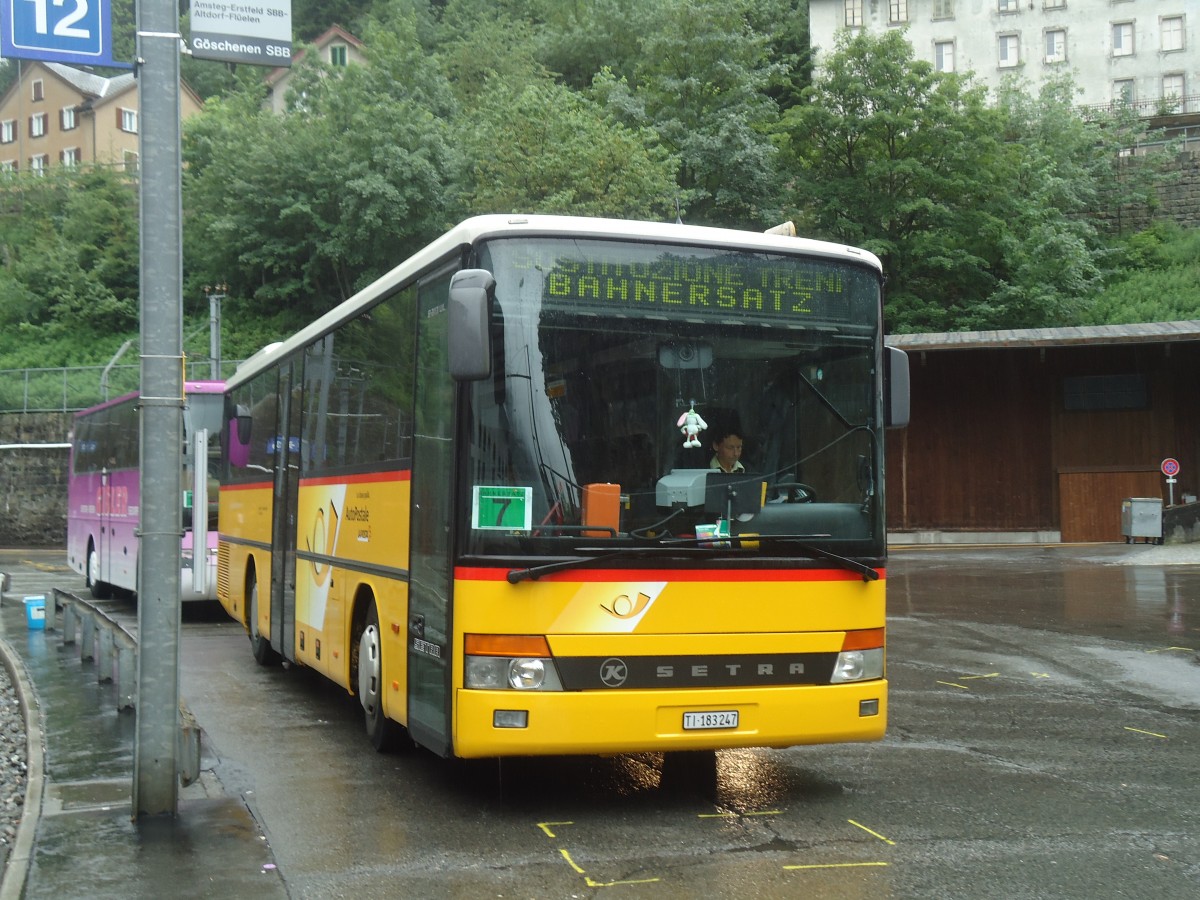 (140'391) - Marchetti, Airolo - TI 183'247 - Setra (ex Nr. 6) am 1. Juli 2012 beim Bahnhof Gschenen