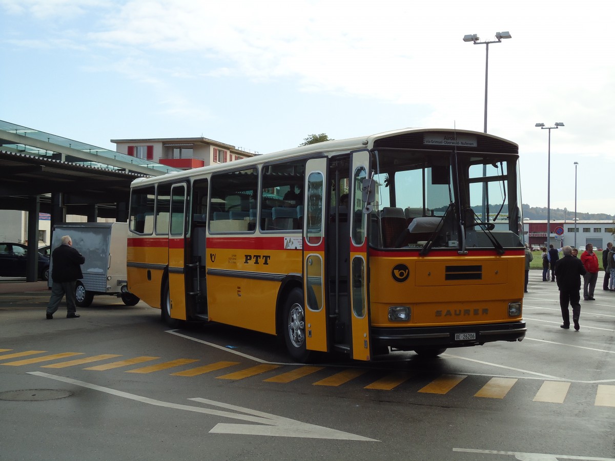 (142'004) - Schmid, Thrishaus - BE 26'206 - Saurer/Tscher (ex P 24'244) am 21. Oktober 2012 in Flamatt, Bernstrasse