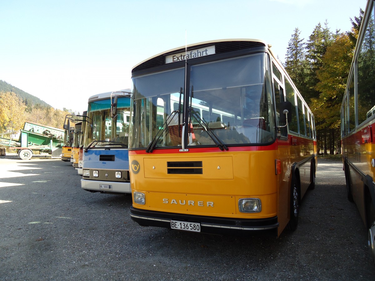 (142'047) - Schumacher, Liebefeld - BE 136'580 - Saurer/Tscher (ex Zimmermann, Niederwangen; ex P 24'289) am 21. Oktober 2012 in Schwarzsee, Schwyberg