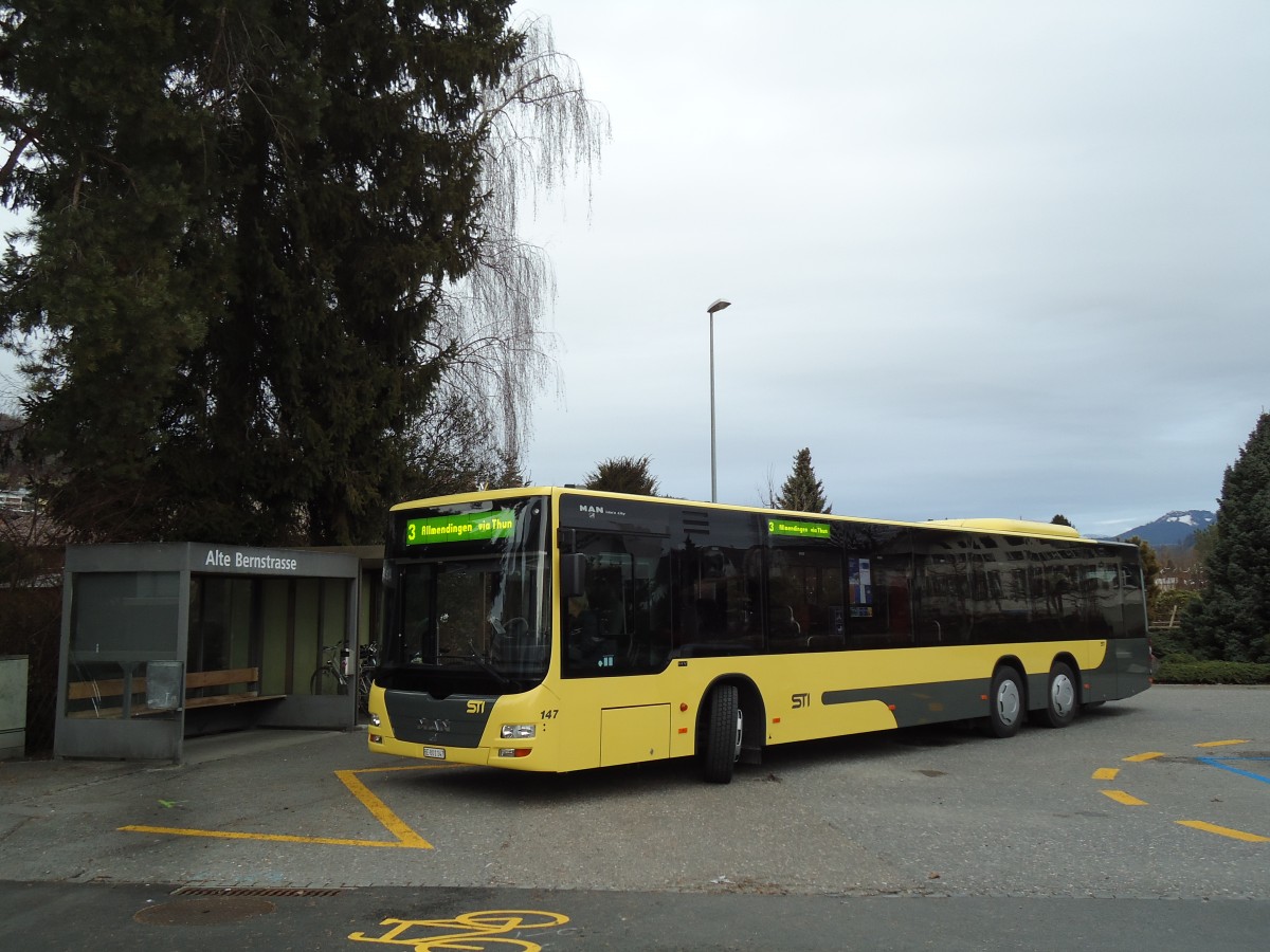 (142'701) - STI Thun - Nr. 147/BE 801'147 - MAN am 28. Dezember 2012 in Steffisburg, Alte Bernstrasse