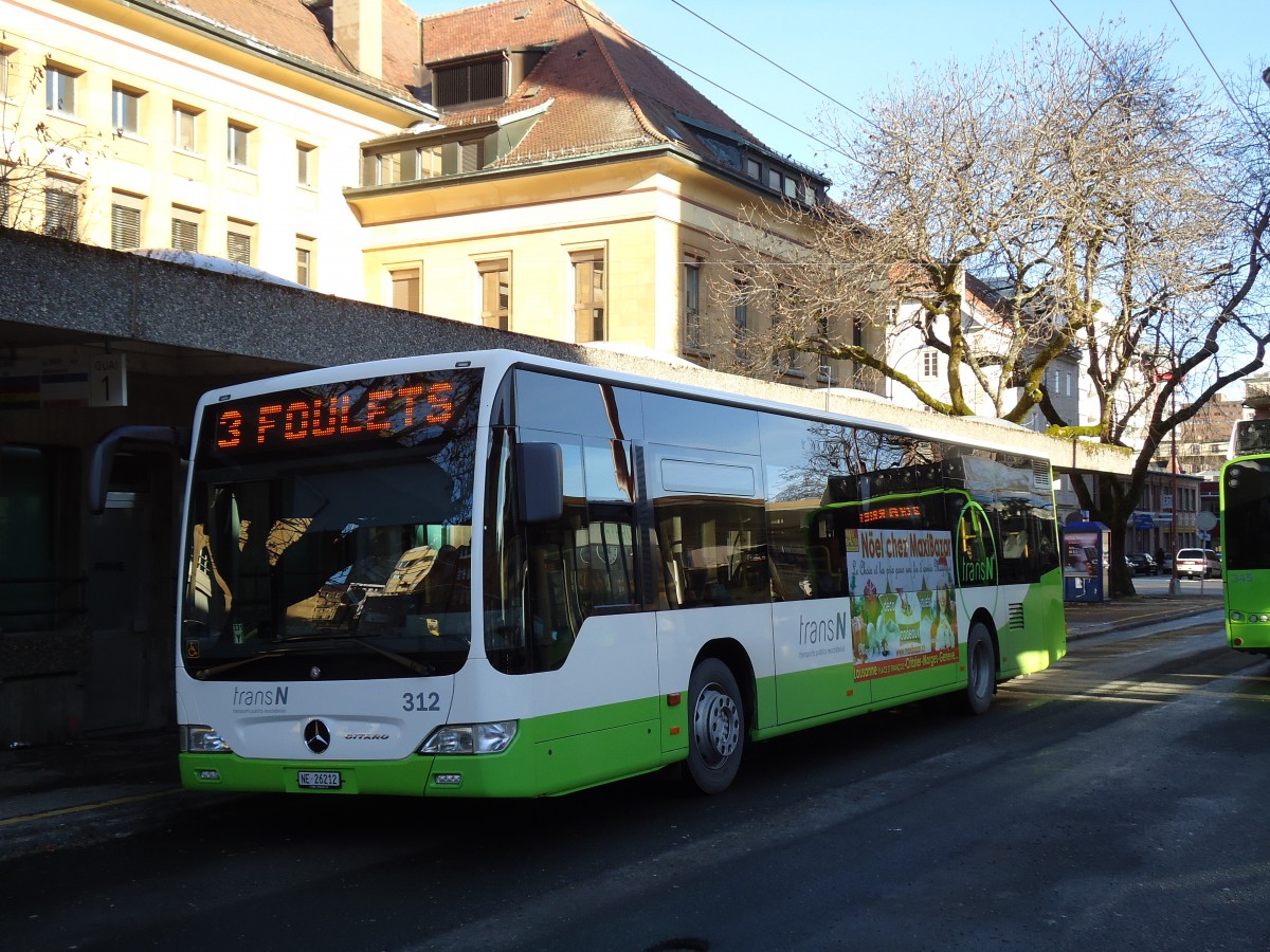 (142'759) - transN, La Chaux-de-Fonds - Nr. 312/NE 26'212 - Mercedes (ex TRN La Chaux-de-Fonds Nr. 312) am 29. Dezember 2012 beim Bahnhof La Chaux-de-Fonds