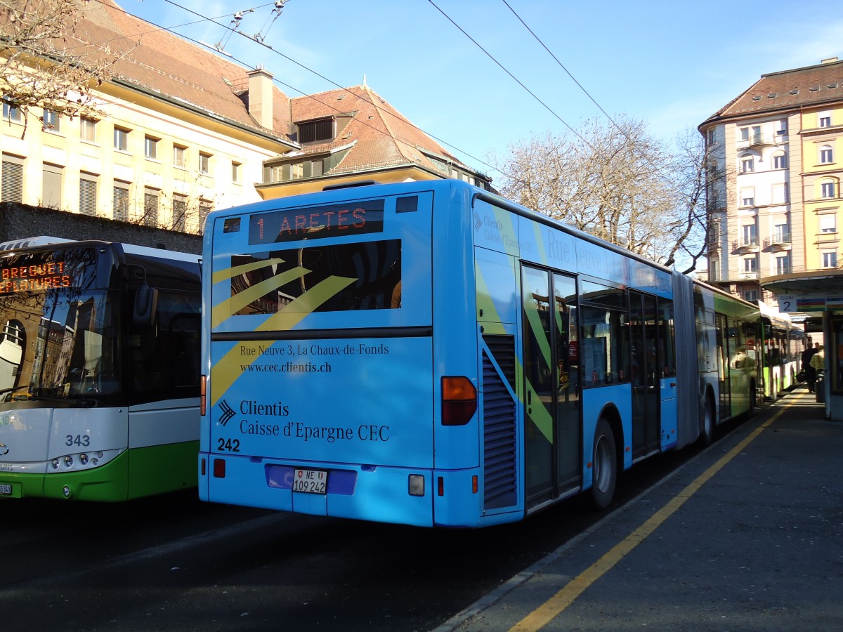 (142'783) - transN, La Chaux-de-Fonds - Nr. 242/NE 109'242 - Mercedes (ex TC La Chaux-de-Fonds Nr. 242) am 29. Dezember 2012 beim Bahnhof La Chaux-de-Fonds