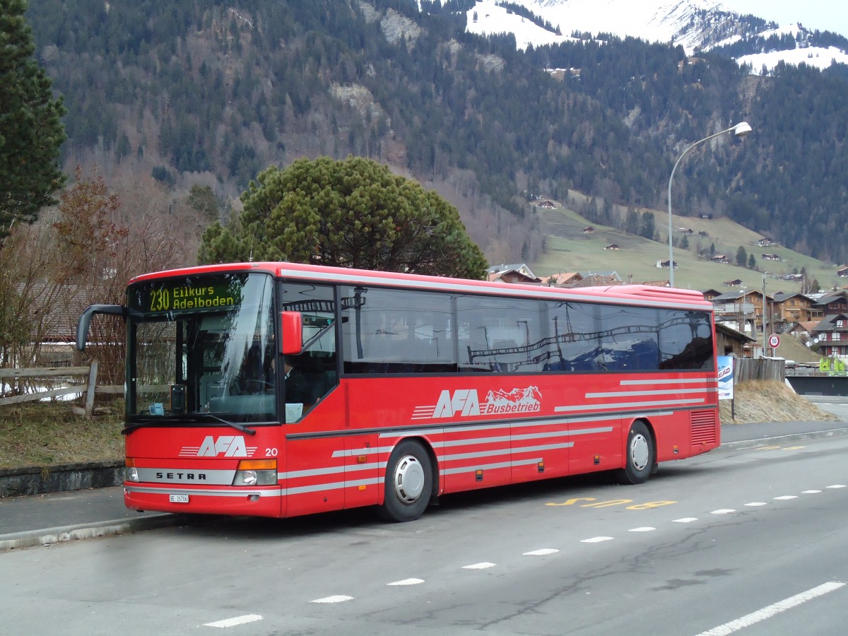 (142'863) - AFA Adelboden - Nr. 20/BE 26'706 - Setra (ex Nr. 6) am 1. Januar 2013 beim Bahnhof Frutigen