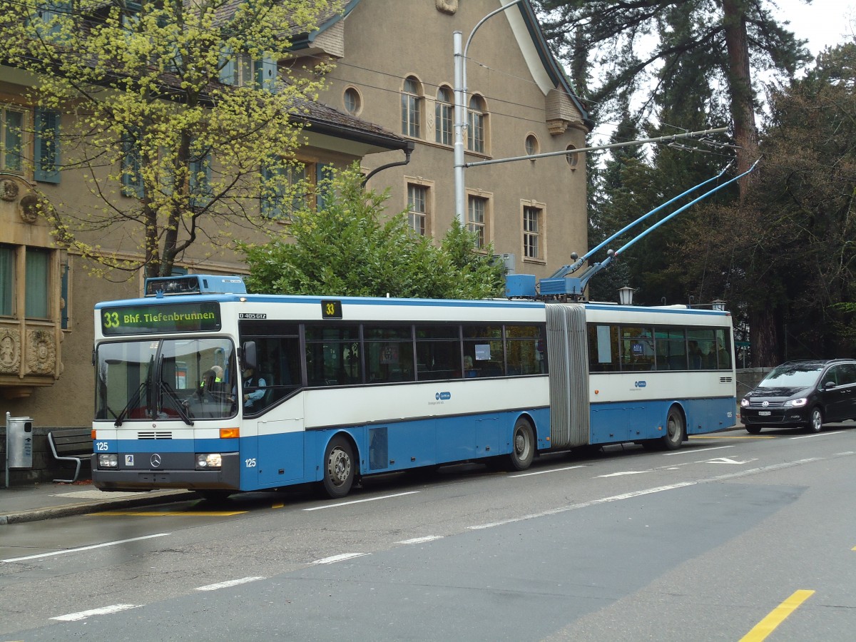 (143'734) - VBZ Zrich - Nr. 125 - Mercedes Gelenktrolleybus am 21. April 2013 in Zrich, Botanischer Garten