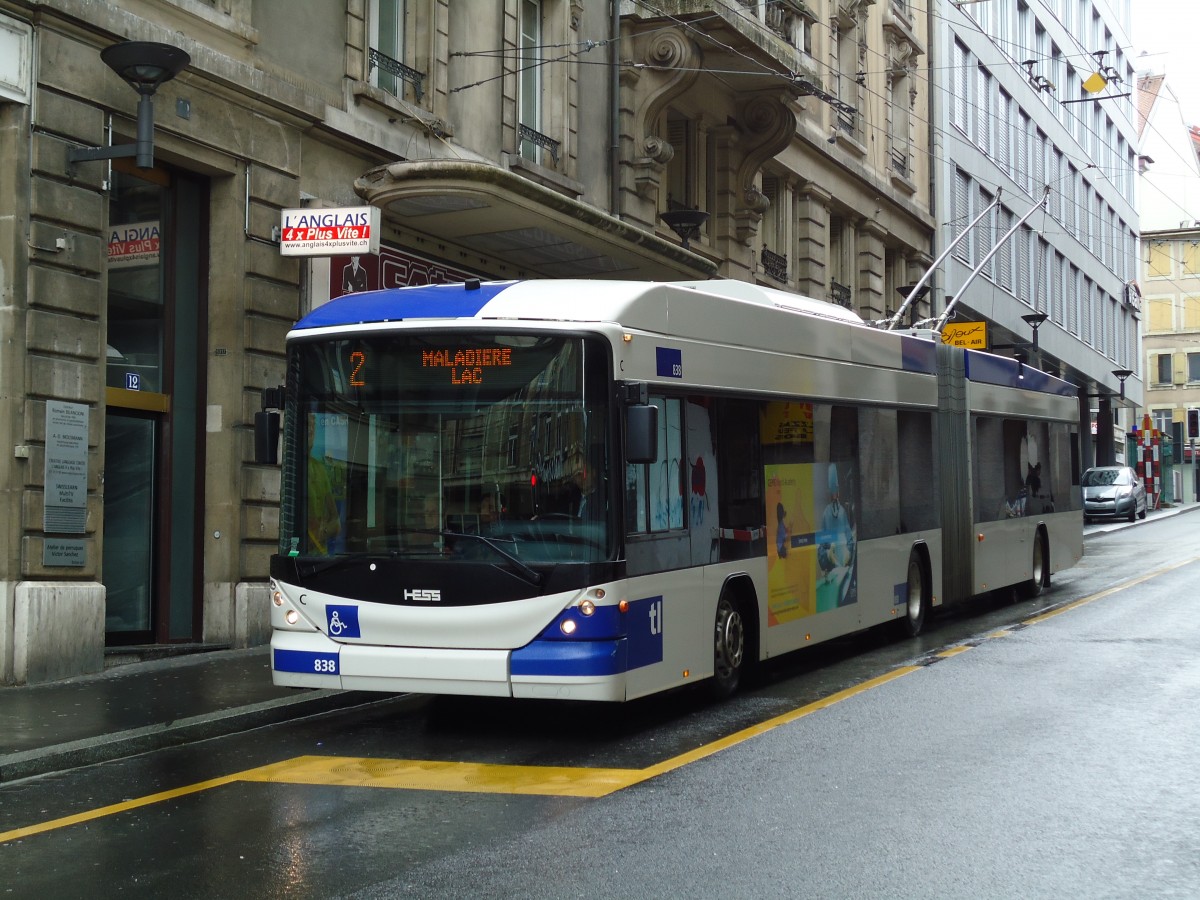 (144'576) - TL Lausanne - Nr. 838 - Hess/Hess Gelenktrolleybus am 26. Mai 2013 in Lausanne, Bel-Air