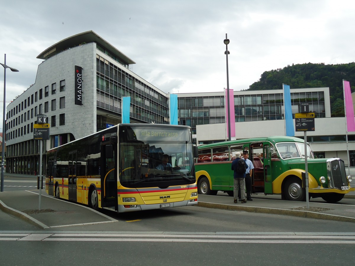 (144'858) - STI Thun - Nr. 111/BE 700'111 - MAN am 9. Juni 2013 beim Bahnhof Thun