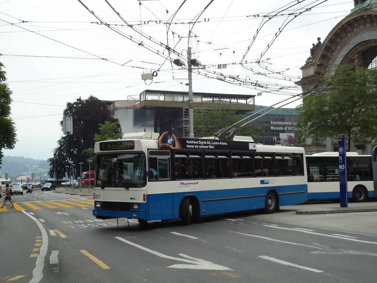 (145'680) - VBL Luzern - Nr. 277 - NAW/R&J-Hess Trolleybus am 8. Juli 2013 beim Bahnhof Luzern