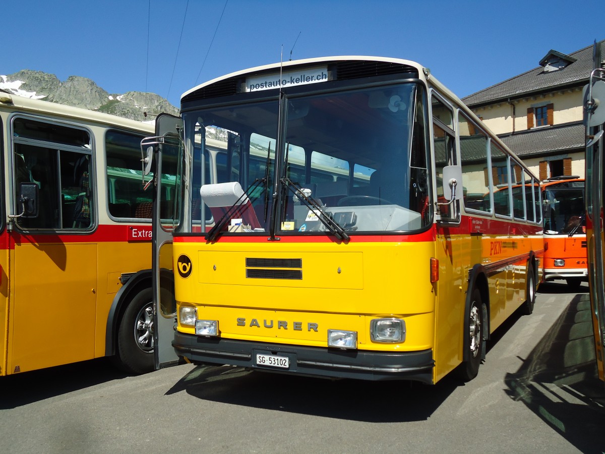 (145'834) - Keller, Niederwil - Nr. 4/SG Saurer/R&J (ex Keller, Hottwil Nr. 5; ex P 25'303; ex P 25'354) am 20. Juli 2013 in Gotthard, Passhhe