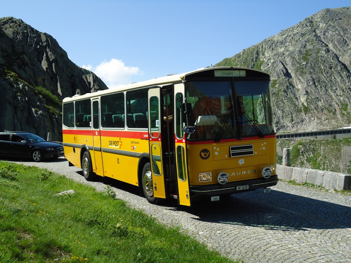 (145'856) - Fssler, Unteriberg - Nr. 6/SZ 5232 - Saurer/R&J (ex Schrch, Gutenburg Nr. 6; ex P 24'358) am 20. Juli 2013 in Gotthard, Alte Tremolastrasse