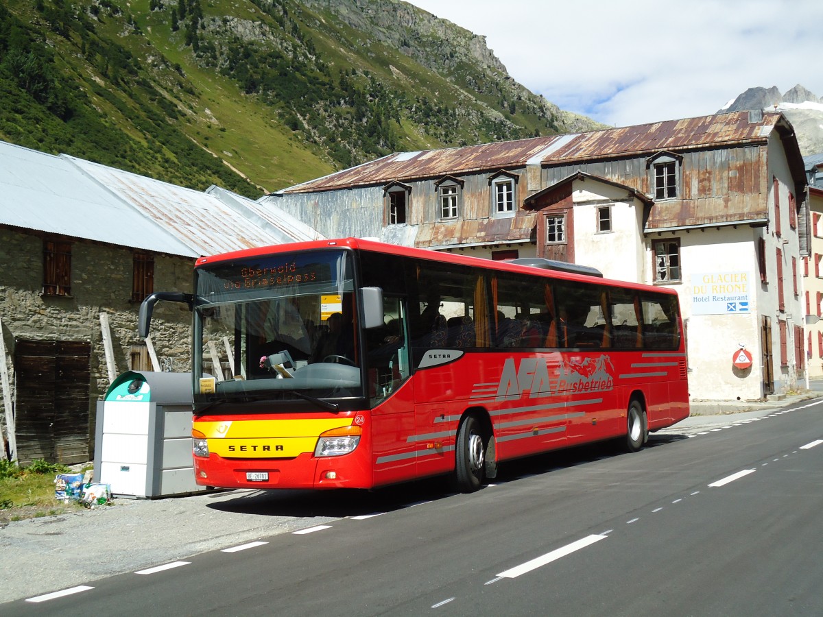 (147'019) - AFA Adelboden - Nr. 24/BE 26'701 - Setra am 2. September 2013 in Gletsch, Post (Einsatz AVG M.)