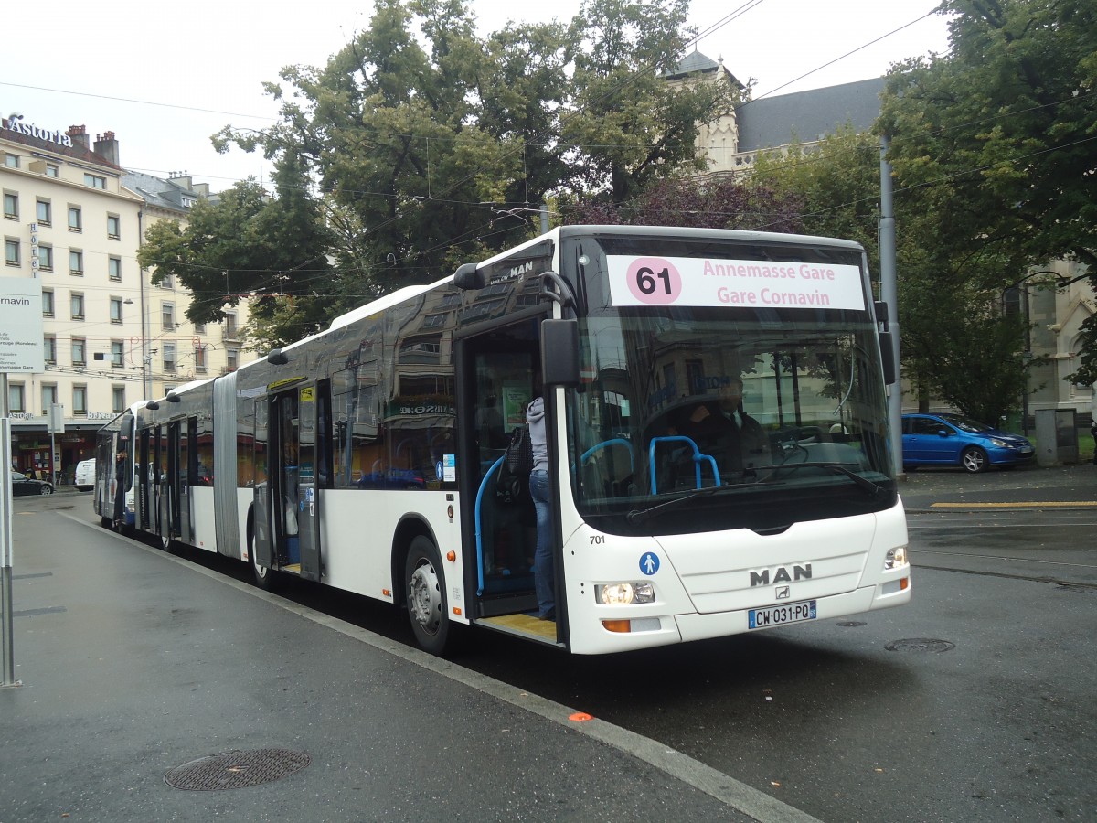 (147'201) - Aus Frankreich: TAC Annemasse - Nr. 701/CW 031 PQ - MAN am 16. September 2013 beim Bahnhof Genve