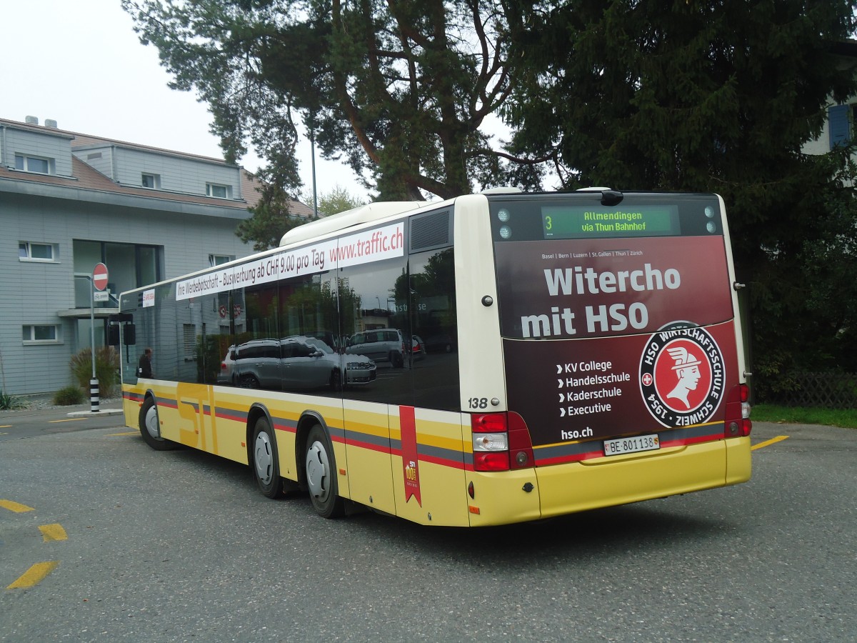 (147'405) - STI Thun - Nr. 138/BE 801'138 - MAN am 29. September 2013 in Steffisburg, Alte Bernstrasse