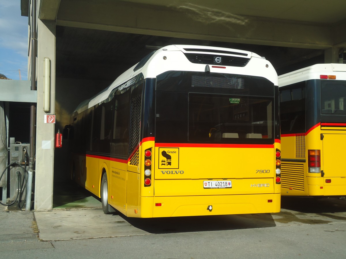 (147'838) - Autopostale, Mendrisio - TI 40'218 - Volvo am 6. November 2013 in Mendrisio, Garage