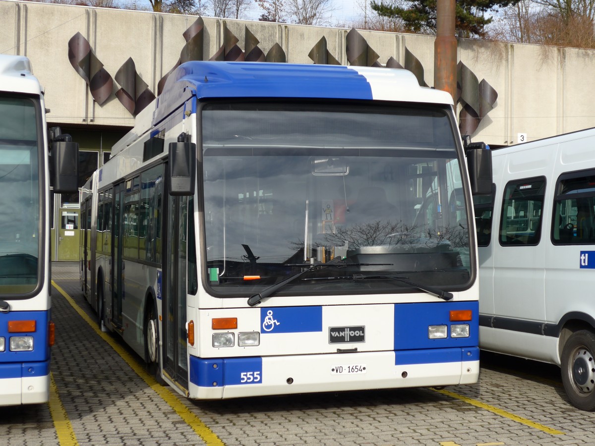 (148'747) - TL Lausanne - Nr. 555/VD 1654 - Van Hool am 2. Februar 2014 in Lausanne, Dpt Borde