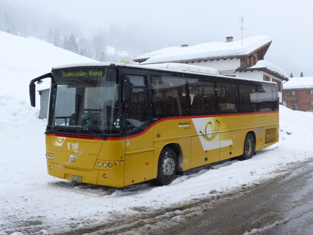 (149'091) - Fontana, Ilanz - Nr. 3/GR 80'800 - Volvo (ex Nr. 11) am 1. Mrz 2014 in Obersaxen, Friggahs