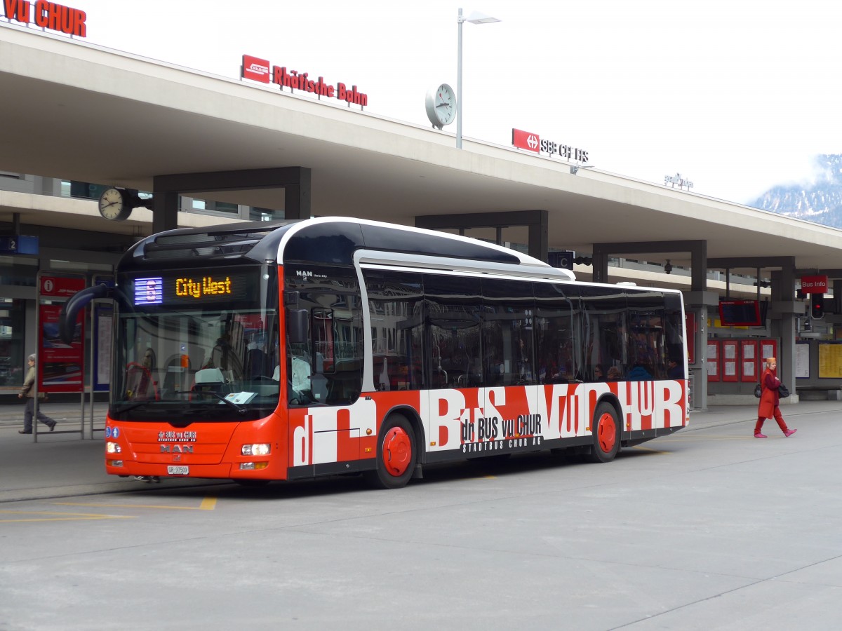 (149'156) - SBC Chur - Nr. 9/GR 97'509 - MAN am 1. Mrz 2014 beim Bahnhof Chur