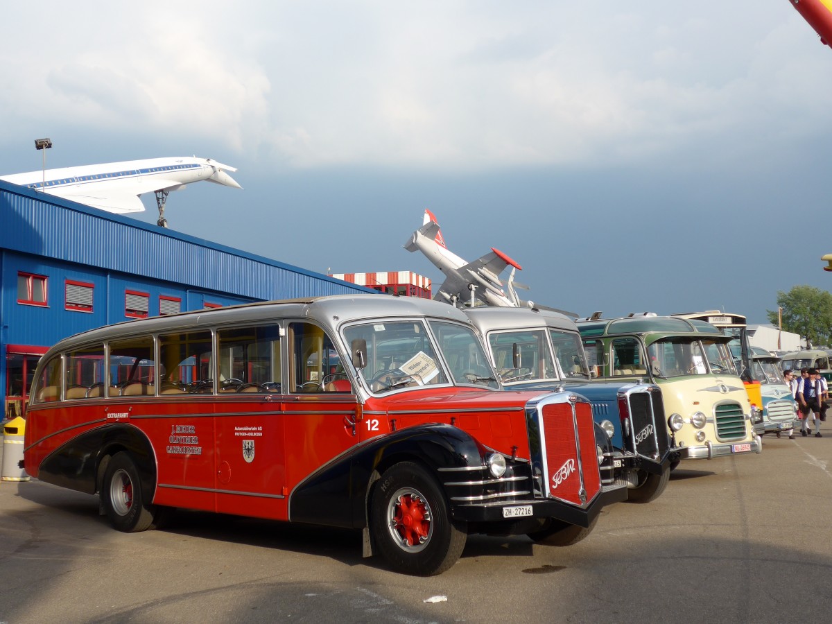 (150'120) - Aus der Schweiz: Meier, Grt - Nr. 12/ZH 27'216 - FBW/R&J (ex Wespe, Altsttten; ex AFA Adelboden Nr. 12) am 25. April 2014 in Sinsheim, Museum