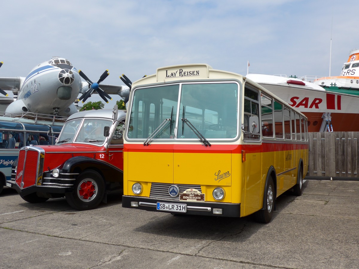 (150'270) - Lay Reisen, Pttlingen - SB-LR 31H - Saurer/Tscher (ex Looser, Elm; ex Polizeidirektion, Bern; ex P 24'657) am 26. April 2014 in Speyer, Technik-Museum