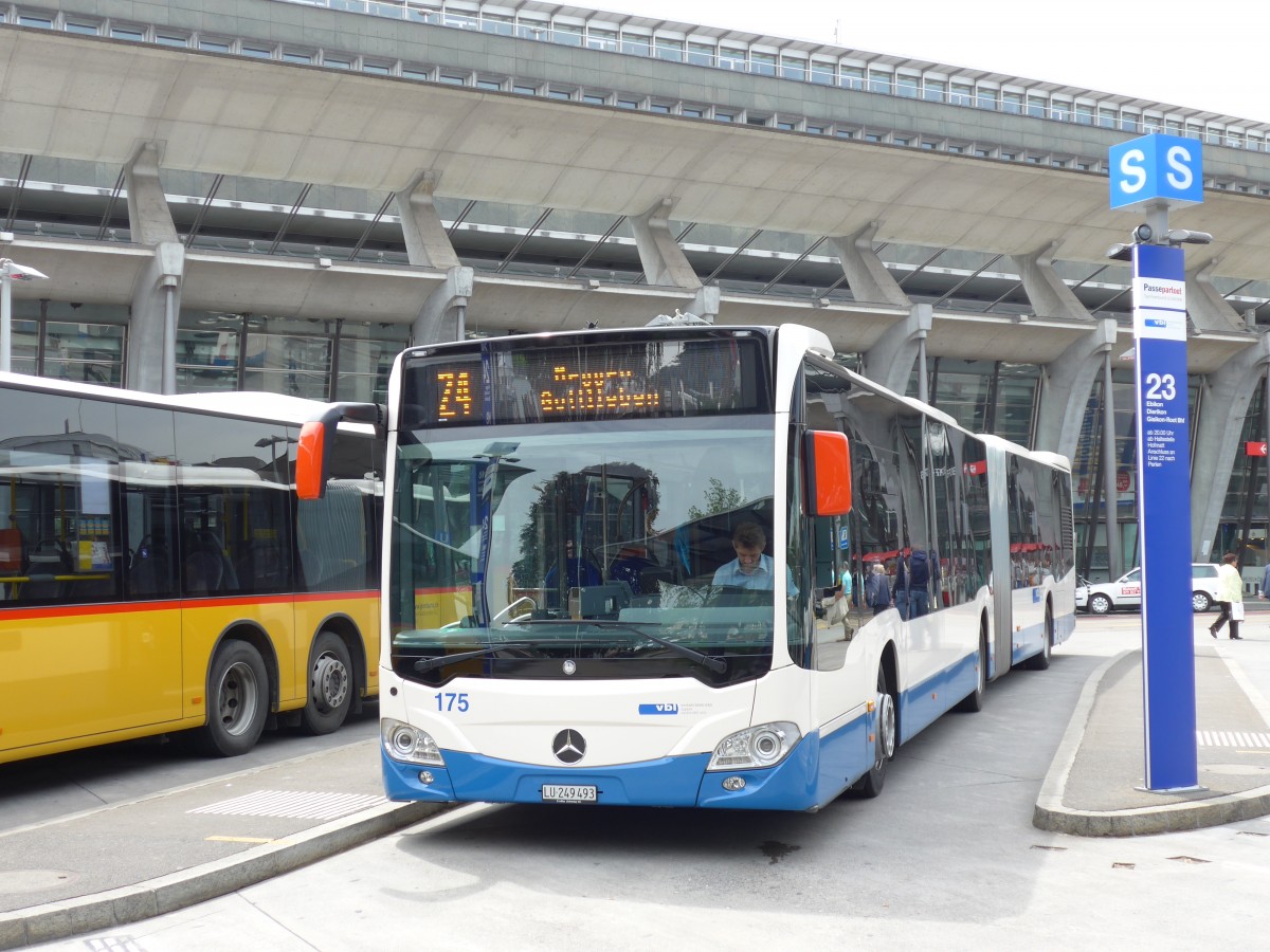 (150'588) - VBL Luzern - Nr. 175/LU 249'493 - Mercedes am 10. Mai 2014 beim Bahnhof Luzern