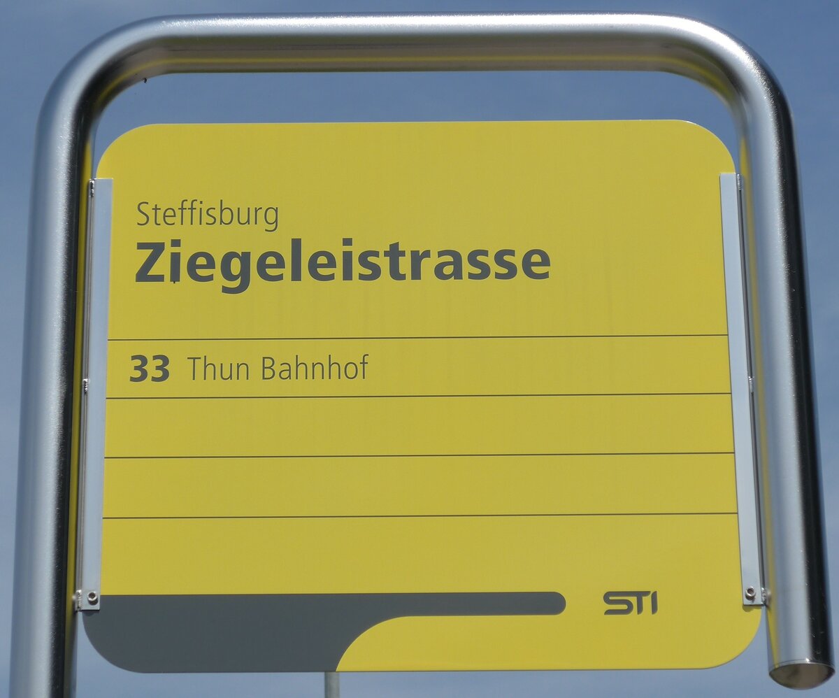 (153'730) - STI-Haltestellenschild - Steffisburg, Ziegeleistrasse - am 10. August 2014