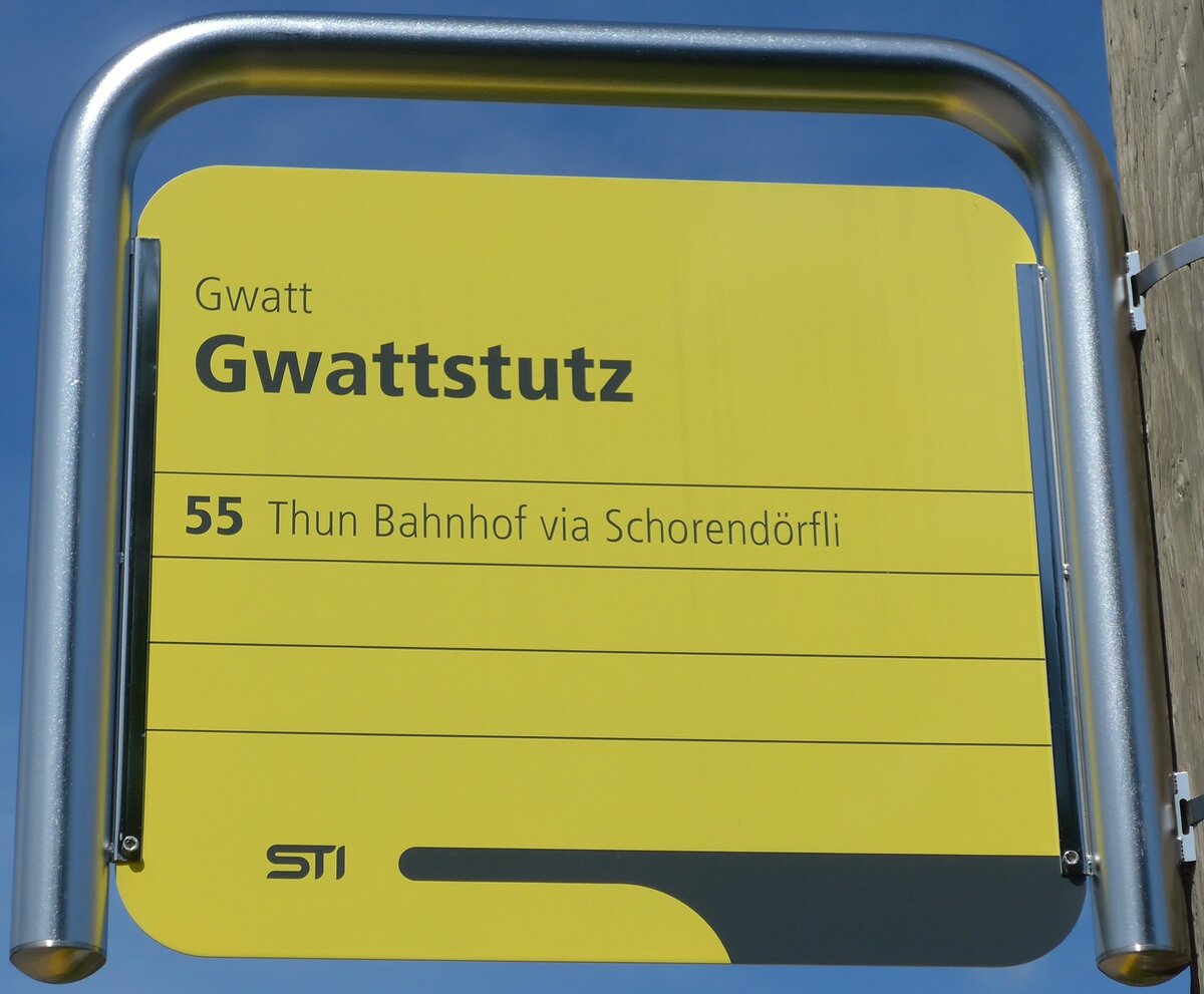 (153'960) - STI-Haltestellenschild - Gwatt, Gwattstutz - am 17. August 2014