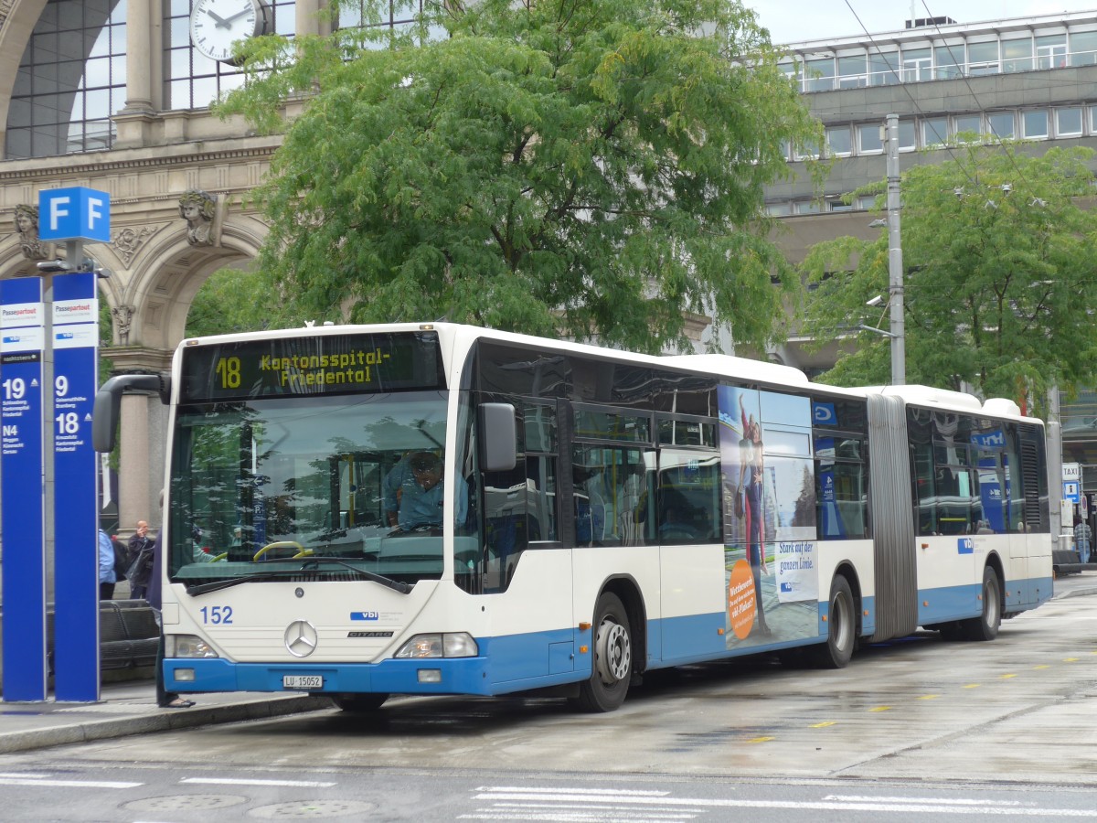 (153'997) - VBL Luzern - Nr. 152/LU 15'052 - Mercedes am 19. August 2014 beim Bahnhof Luzern