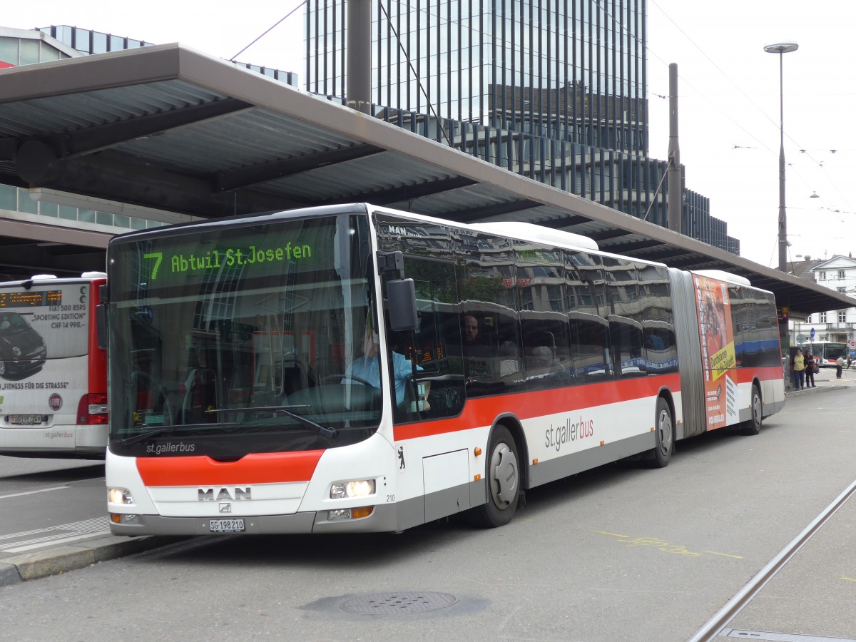 (154'155) - St. Gallerbus, St. Gallen - Nr. 210/SG 198'210 - MAN am 20. August 2014 beim Bahnhof St. Gallen