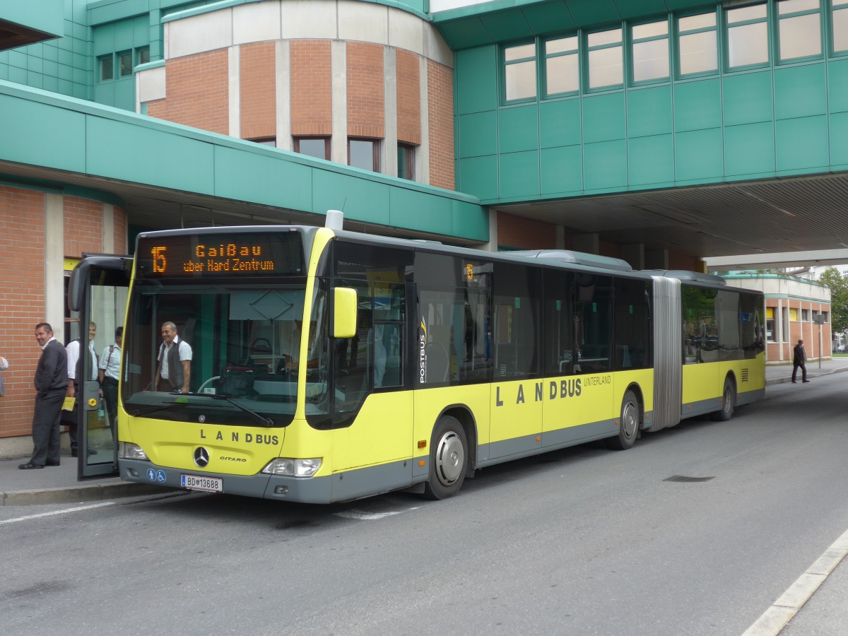 (154'269) - Landbus Unterland, Dornbirn - BD 13'688 - Mercedes am 20. August 2014 beim Bahnhof Bregenz