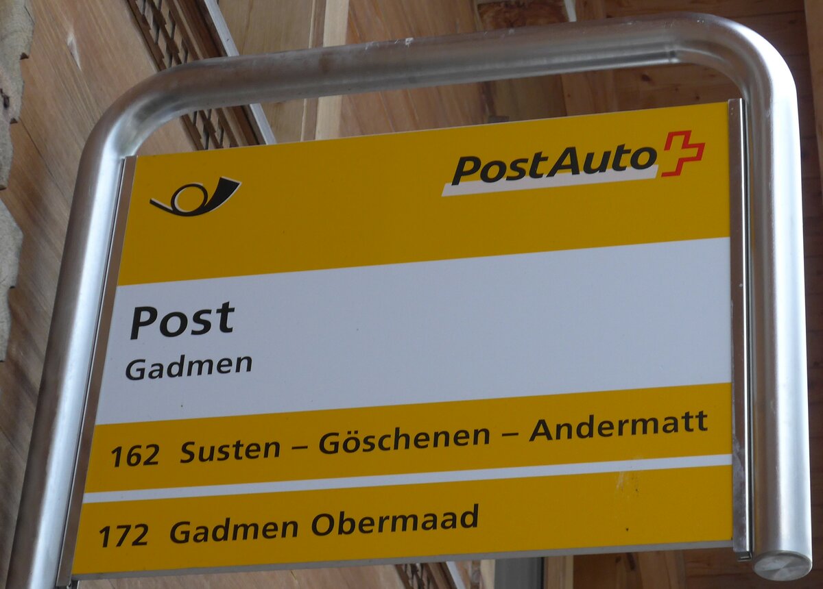 (154'866) - PostAuto-Haltestellenschild - Gadmen, Post - am 1. September 2014