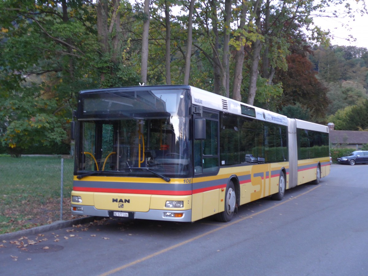 (155'776) - STI Thun - Nr. 106/BE 577'106 - MAN am 14. Oktober 2014 bei der Schifflndte Thun