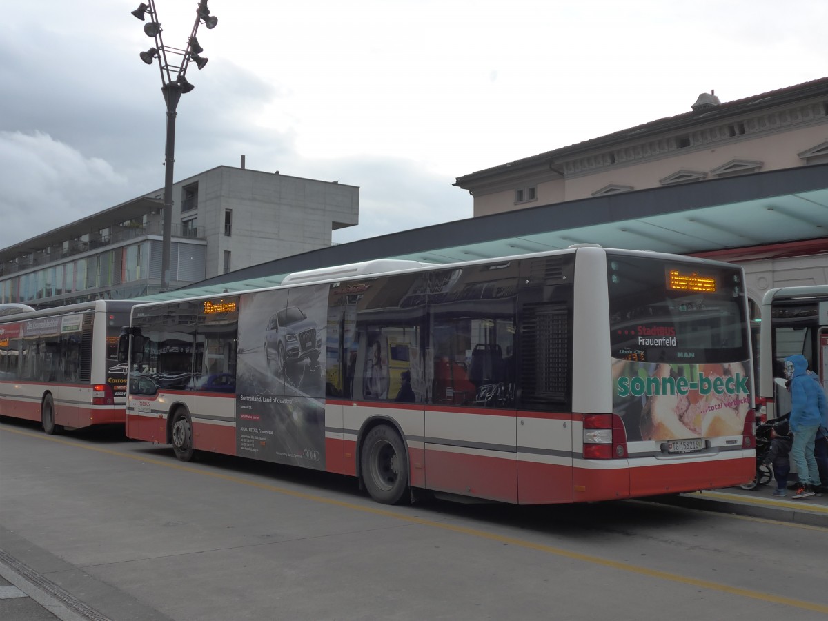 (155'936) - PostAuto Ostschweiz - TG 158'216 - MAN am 22. Oktober 2014 beim Bahnhof Frauenfeld