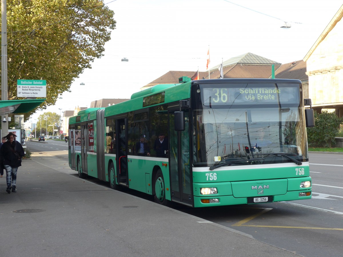 (156'169) - BVB Basel - Nr. 756/BS 3256 - MAN am 27. Oktober 2014 in Basel, Badischer Bahnhof