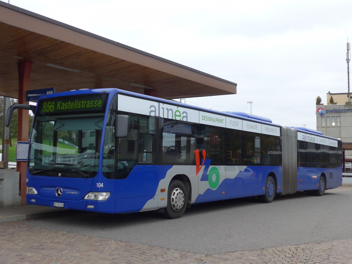 (156'190) - VZO Grningen - Nr. 104/ZH 745'104 - Mercedes am 28. Oktober 2014 beim Bahnhof Wetzikon