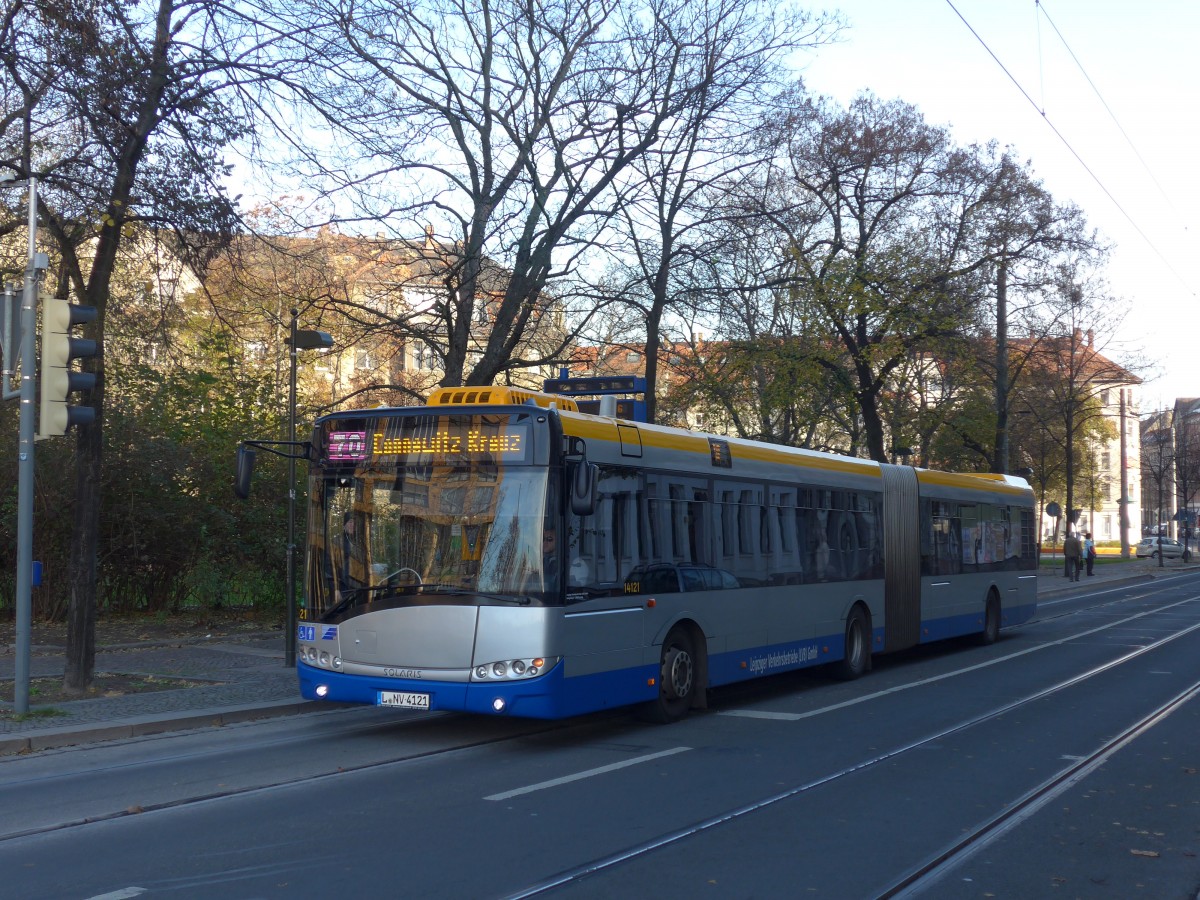 (156'567) - LVB Leipzig - Nr. 14'121/L-NV 4121 - Solaris am 17. November 2014 in Leipzig, Stannebeinplatz