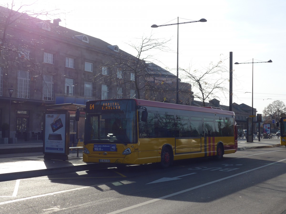 (157'472) - Sola, Mulhouse - Nr. 348/CS 843 ZX - Heuliez am 23. November 2014 beim Hauptbahnhof Mulhouse