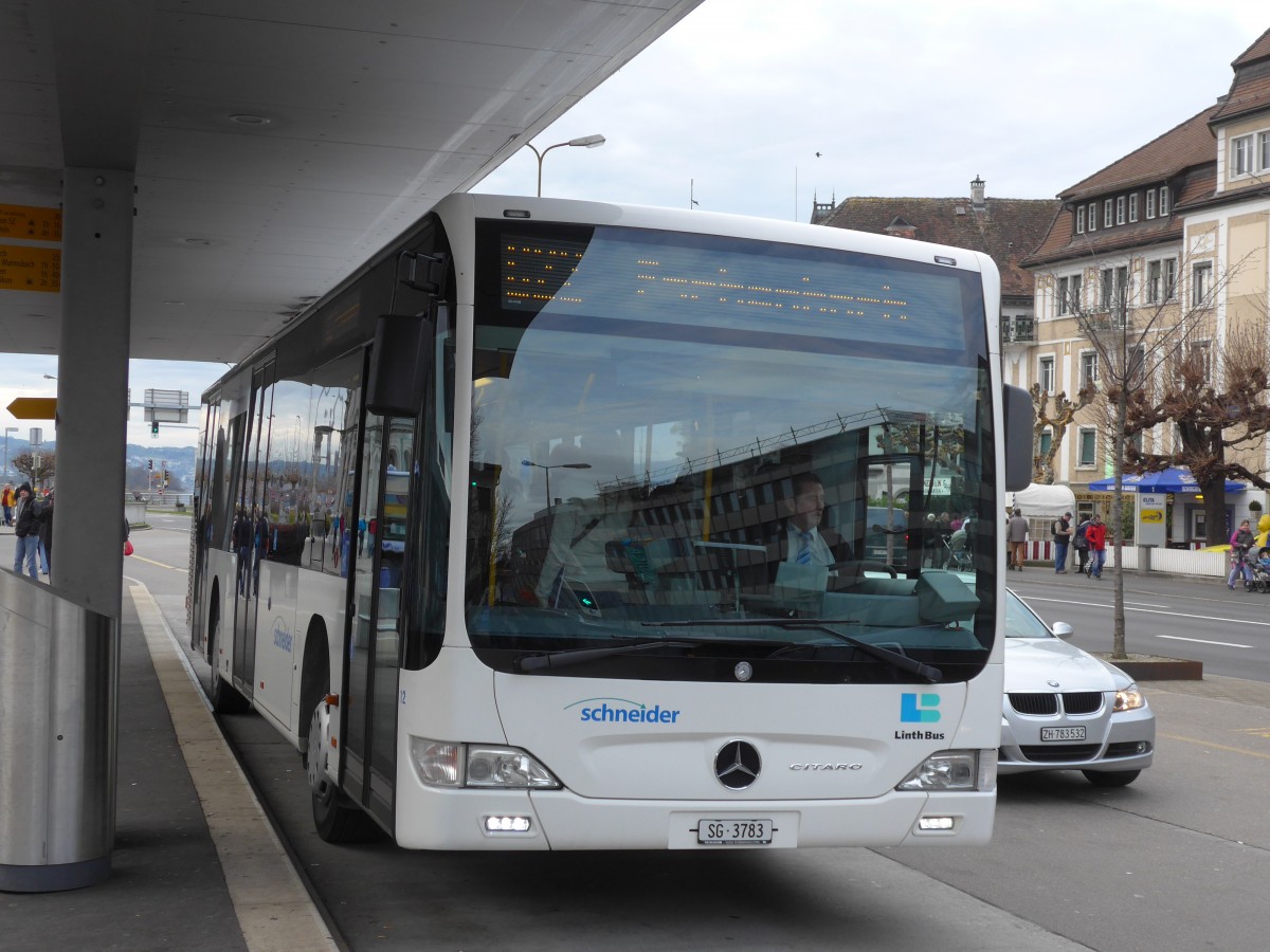 (157'778) - Schneider, Ermenswil - Nr. 12/SG 3783 - Mercedes am 14. Dezember 2014 beim Bahnhof Rapperswil