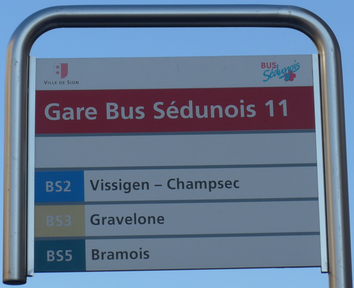 (158'080) - BUS Sdunois-Haltestellenschild - Sion, Gare - am 1. Januar 2015