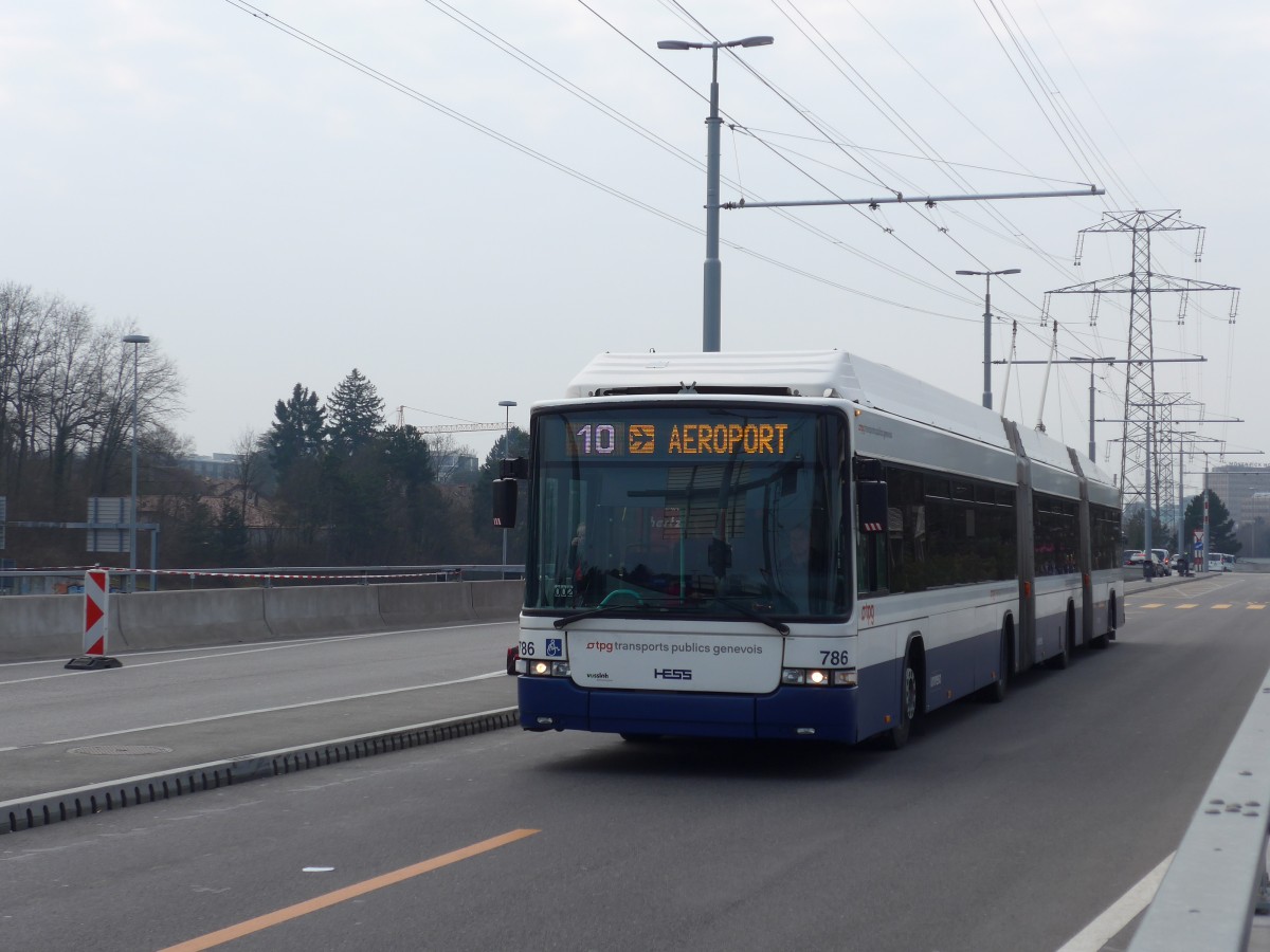 (159'109) - TPG Genve - Nr. 786 - Hess/Hess Doppelgelenktrolleybus am 14. Mrz 2015 in Genve, Aroport