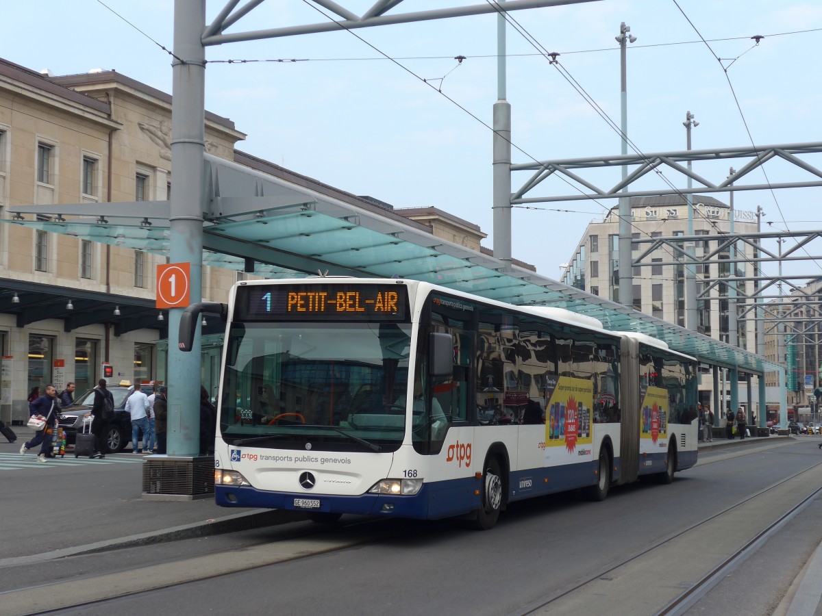 (159'171) - TPG Genve - Nr. 168/GE 960'552 - Mercedes am 14. Mrz 2015 beim Bahnhof Genve