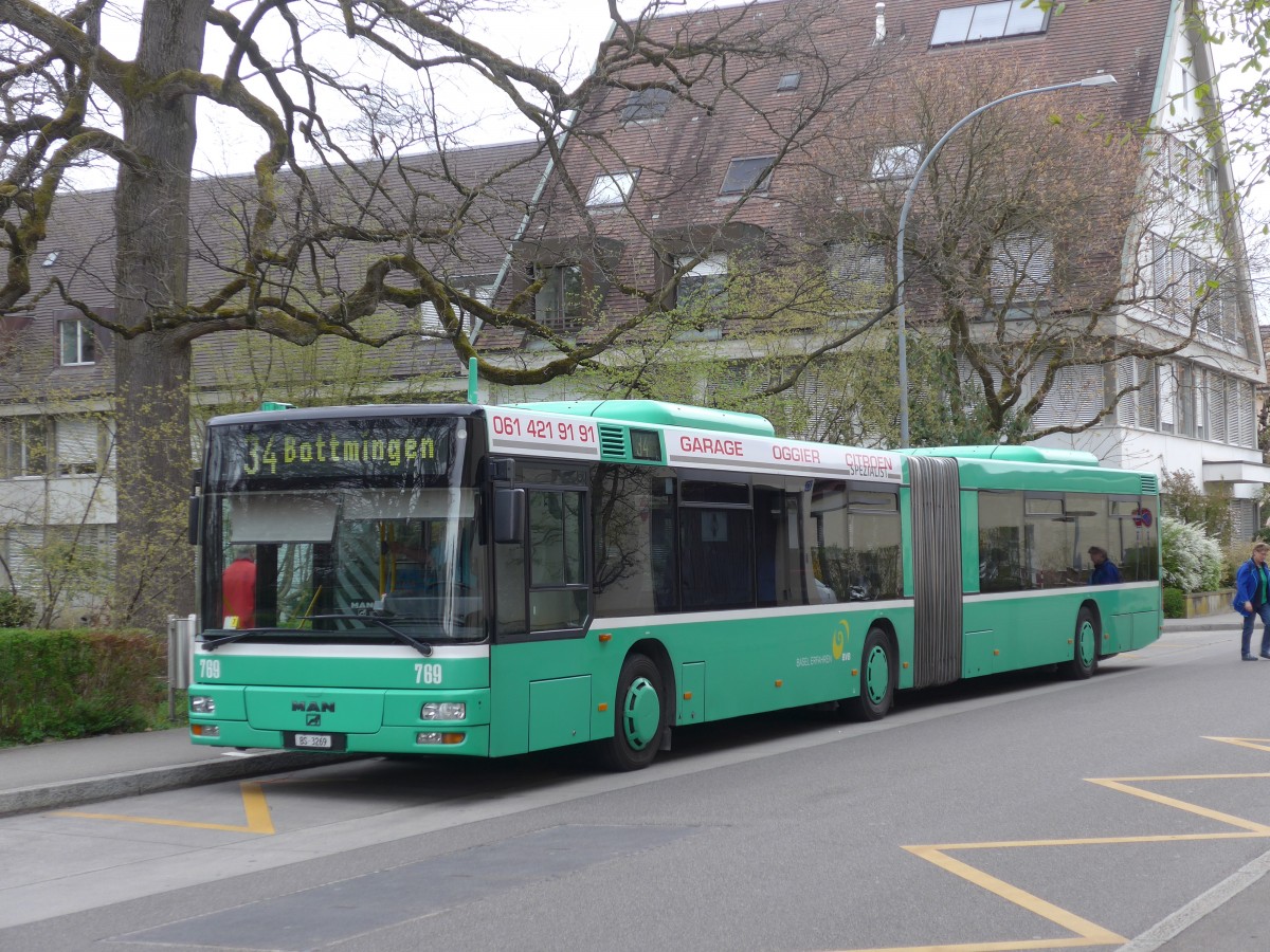 (159'690) - BVB Basel - Nr. 769/BS 3269 - MAN am 11. April 2015 beim Bahnhof Riehen