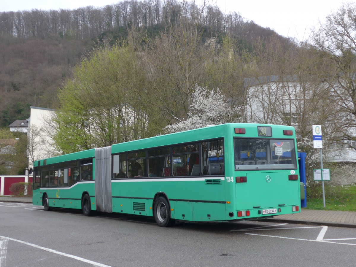 (159'792) - Aus der Schweiz: BVB Basel - Nr. 734/BS 3234 - Mercedes (ex VAG Freiburg/D Nr. 933) am 11. April 2015 in Grenzach-Wyhlen, Schulzentrum