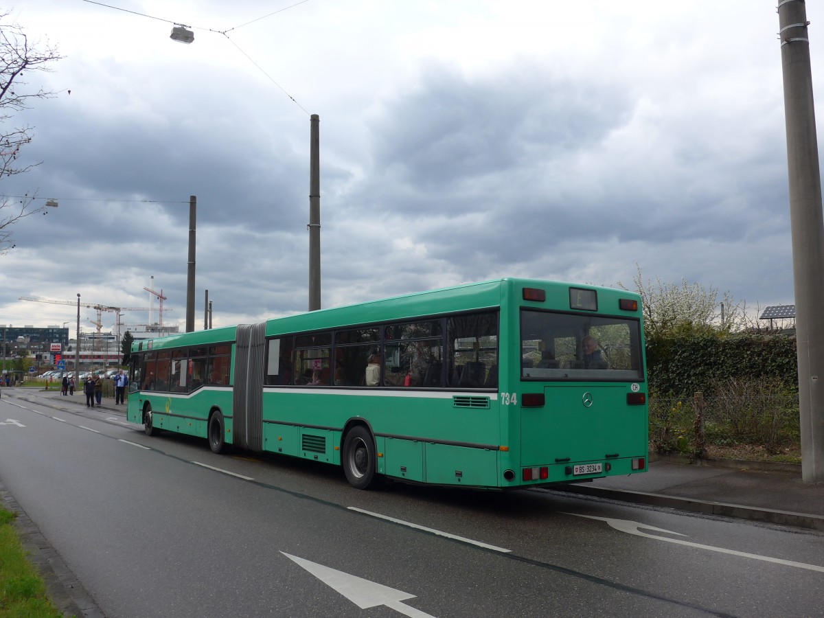 (159'823) - BVB Basel - Nr. 734/BS 3234 - Mercedes (ex VAG Freiburg/D Nr. 933) am 11. April 2015 in Basel, Rankstrasse