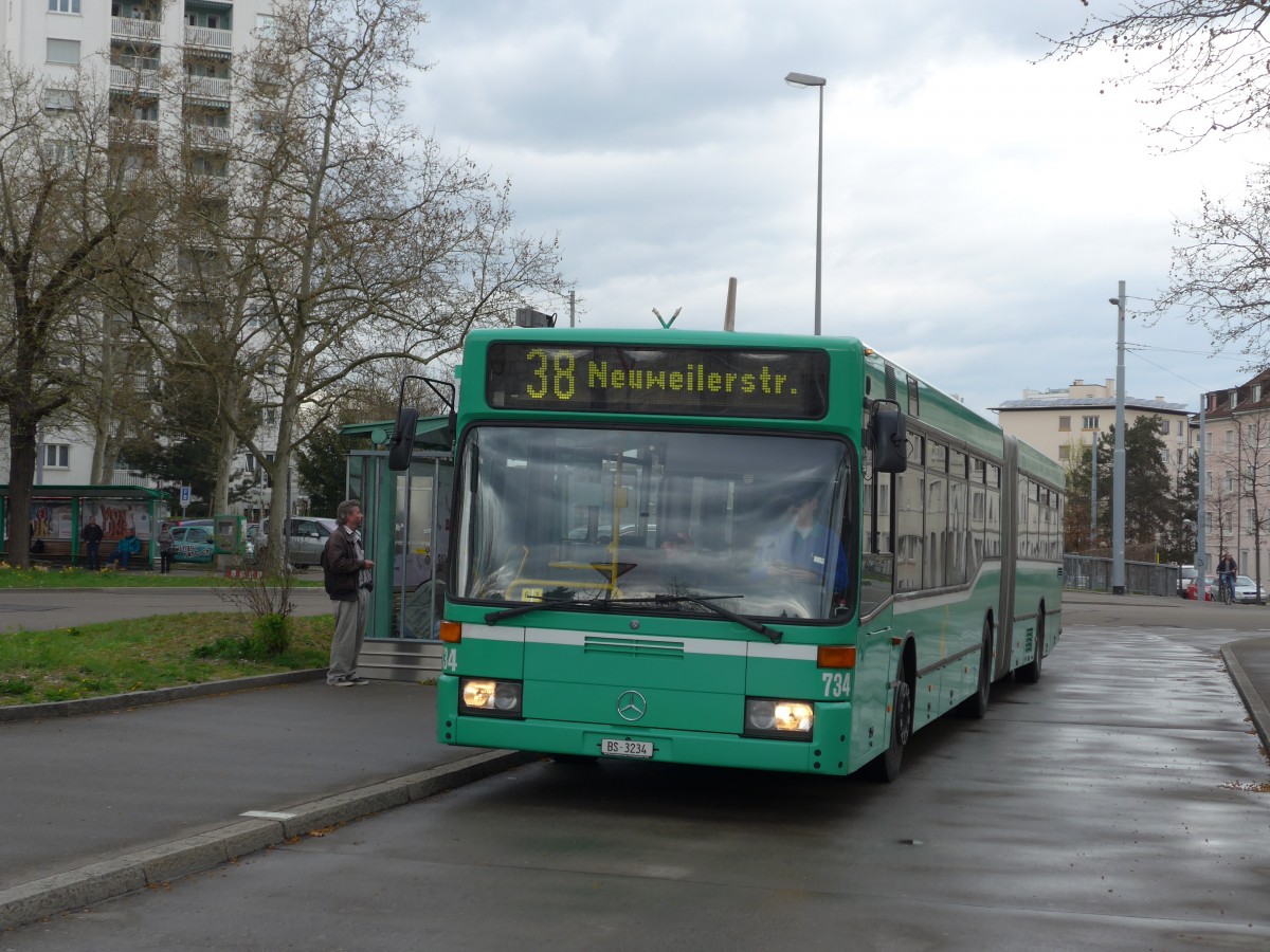 (159'826) - BVB Basel - Nr. 734/BS 3234 - Mercedes (ex VAG Freiburg/D Nr. 933) am 11. April 2015 in Basel, Kannenfeldplatz