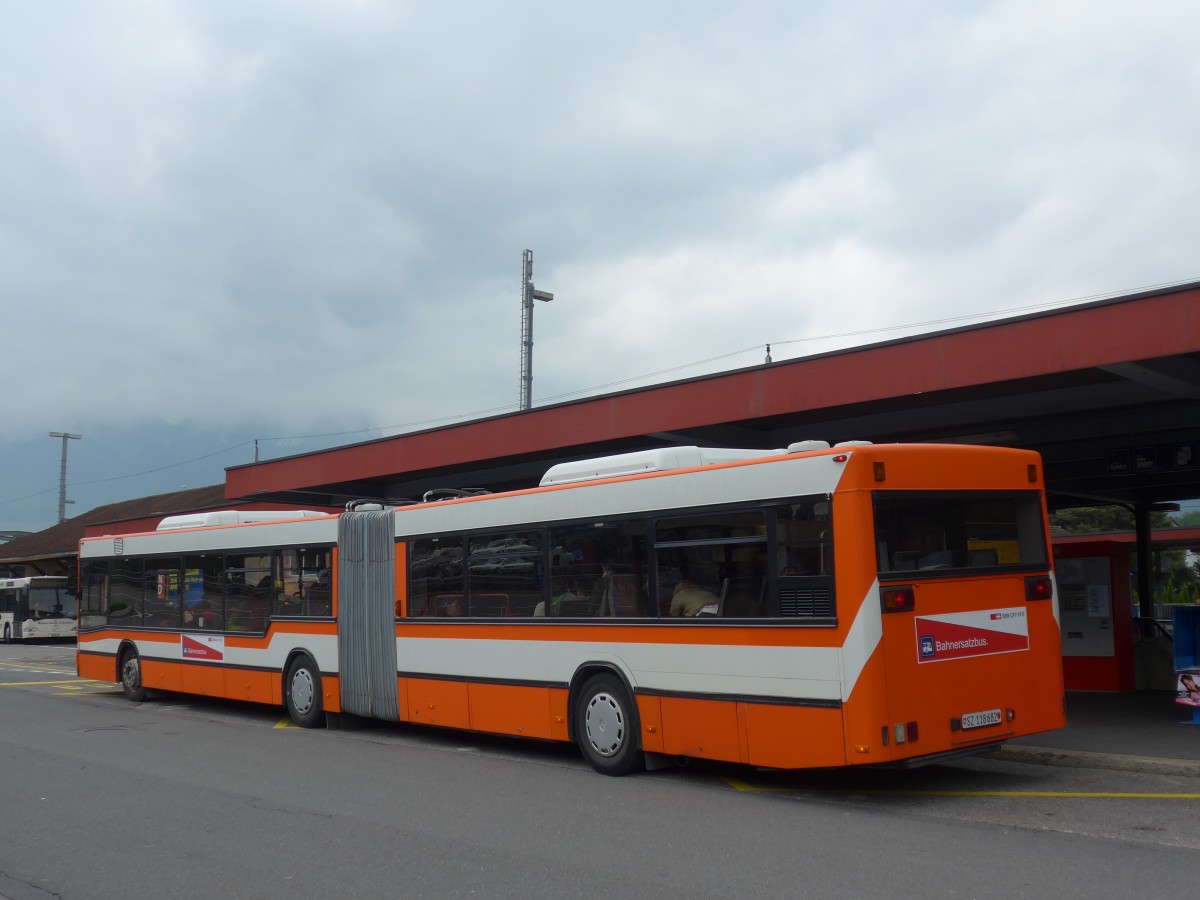 (160'718) - AAGS Schwyz - Nr. 82/SZ 118'682 - MAN (ex BOGG Wangen b.O. Nr. 45; ex SOO Olten Nr. 45) am 22. Mai 2015 beim Bahnhof Brunnen